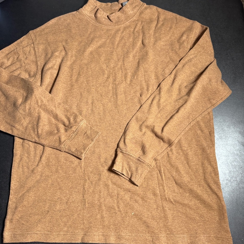 St Johns Bay Mock Neck Shirt Mens Large Brown Heathered Long Sleeve Pullover